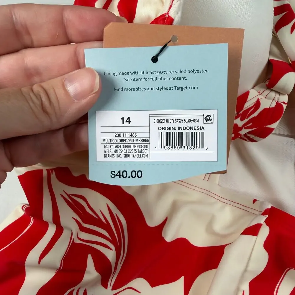 Shade & Shore Swimsuit Women's Size 14 Red White Medium Coverage Sewn In Cups
